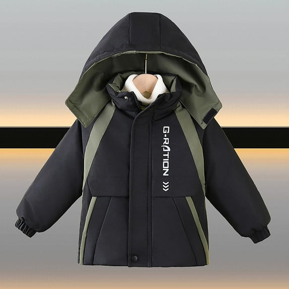 NAISIBABY Boys Winter Quilted Jacket, Zip Up with Pockets Windproof Hooded Fashion Warm Thermal Coat Black 7T