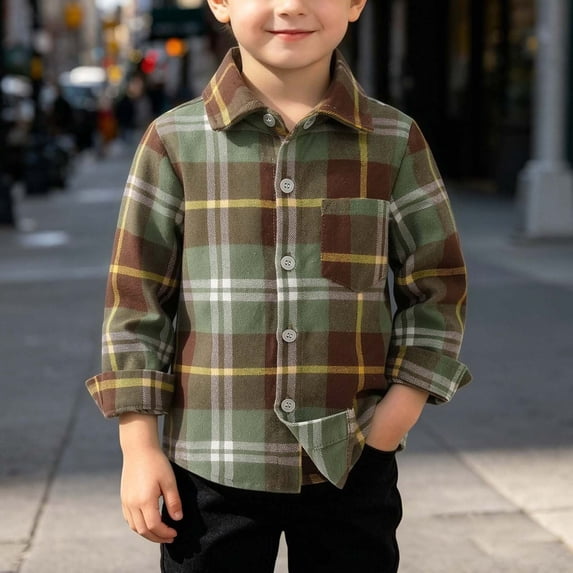 NAISIBABY Boys Wool-Blend Plaid Jacket – Autumn/Winter Open-Front Tweed Coat with Pockets Army Green Size 6-12M