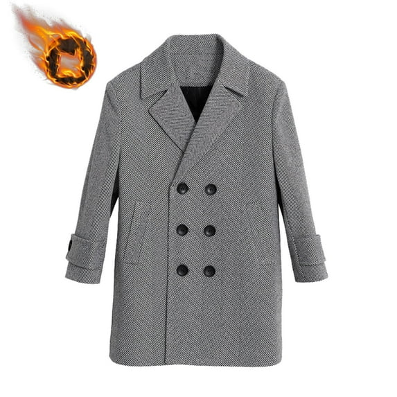 NAISIBABY Boys Woolen Trench Coat, Double Breasted with Pockets Lapel Fall Winter Uniform Performance Long Peacoat Gray 7T