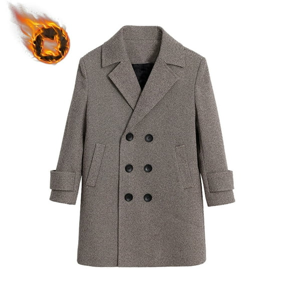 NAISIBABY Boys Woolen Trench Coat, Double Breasted with Pockets Lapel Fall Winter Uniform Performance Long Peacoat Khaki 11T