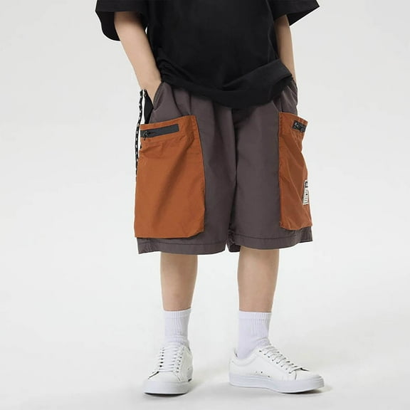 NAISIBABY Boys's Cargo Shorts, Elastic Waist Baggy Fit Cotton Fashion Kids Summer Shorts Orange 13T