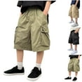 thumbnail image 1 of NAISIBABY Boys's Cargo Shorts Size 5, Baggy Fit Elastic Waist Cotton Summer Causal Fashion Shorts Green（5-15T), 1 of 4