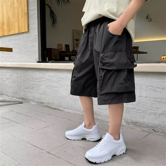 NAISIBABY Boys's Cargo Shorts Size 7, Cotton Elastic Waist Baggy Fit Summer Causal Fashion Shorts Black