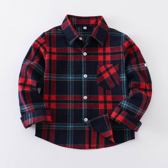 NAISIBABY Button-Up Shirt for Boys, Lapel Long Sleeve Fashion Plaid Fall Casual Tops Jackets Red 5T