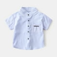 thumbnail image 1 of NAISIBABY Button-Up Shirt for Boys, Solid Color Cotton Breathable Short Sleeve Kids Toddler Summer Casual Clothes Blue 4-5T, 1 of 3