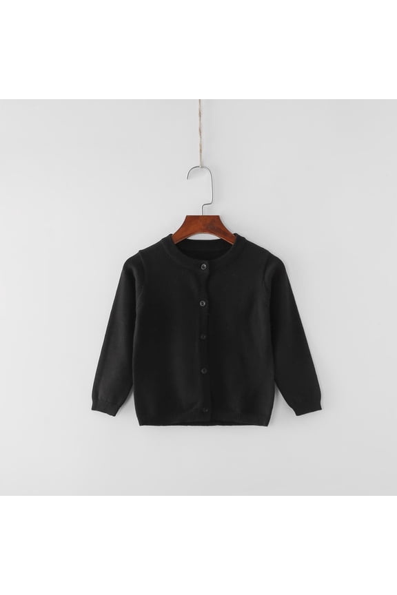 Cardigan Sweater for Boys Girls, Knitted Buttons Long Sleeve Kids Basic Solid Clothes Black 1-2T