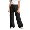 thumbnail image 1 of NAISIBABY Cargo Pants for Girls, Straight Leg Multi-Pockets Elastic Waist Lightweight Fashion Hiking Trousers Black Size 6, 1 of 5
