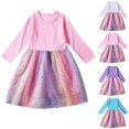 thumbnail image 1 of NAISIBABY Casual Dress for Girls, Long Sleeve Mesh Splicing Crew Neck Cute Cotton Sundress Pink 9-10T, 1 of 3