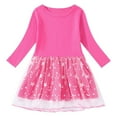 thumbnail image 1 of NAISIBABY Casual Dress for Girls, Mesh Splicing Long Sleeve Crew Neck Cotton Sundress Hot Pink 4-5T, 1 of 2