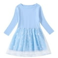 thumbnail image 1 of NAISIBABY Casual Dress for Girls, Mesh Splicing Long Sleeve Crew Neck Cotton Sundress Light Blue 4-5T, 1 of 2