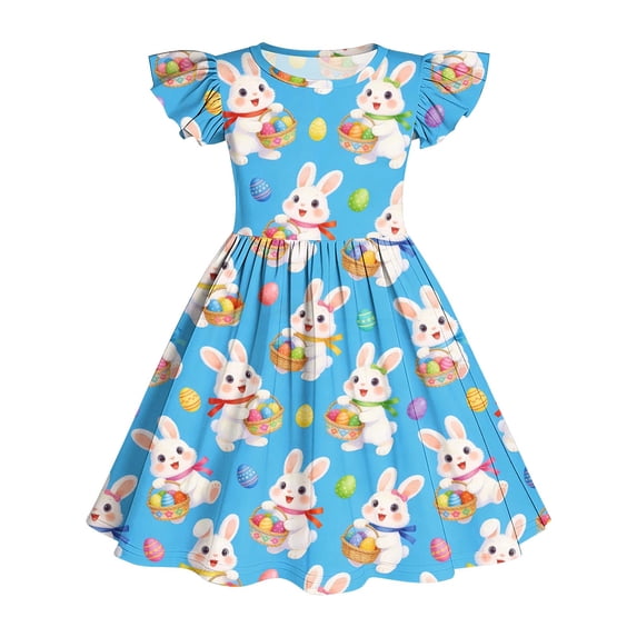 NAISIBABY Casual Dresses for Girls, Ruffles Sleeve Crewneck Summer Easter Kids Flowy Sundress Sky Blue Size 10-12