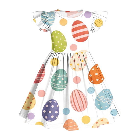 NAISIBABY Casual Dresses for Girls, Ruffles Sleeve Crewneck Summer Flowy Kids Easter Sundress White Size 6