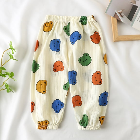NAISIBABY Child's Boys Girls Pants, Elastic Waist Cute Prints Comfy lightweight Summer Long Pants Multicolor 3T