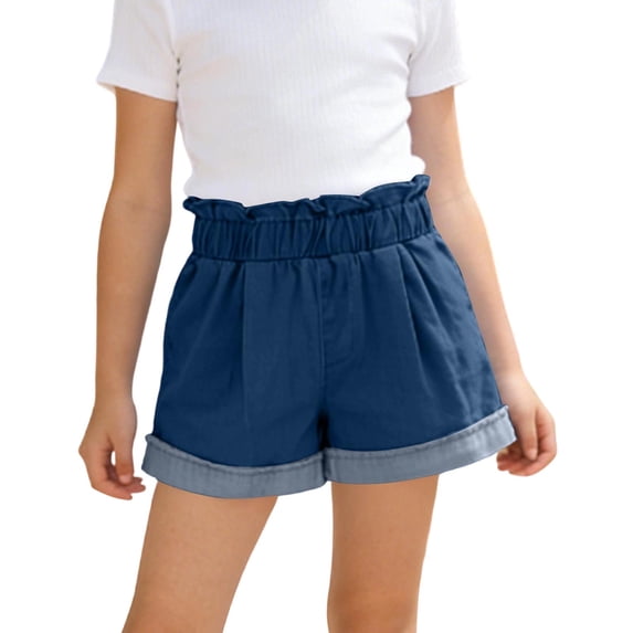 NAISIBABY Denim Shorts for Girls, Soft Stretch Wide Leg Ruffles High Rise Summer Casual Jean Shorts Dark Blue Size 10