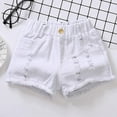 thumbnail image 1 of NAISIBABY Denim Shorts for Girls, Solid Color Ripped Elastic Waist Kids Casual Outwear Jeans White 13-14T, 1 of 4