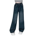 thumbnail image 1 of NAISIBABY Fashion Jeans for Girls, High Waist with Pockets Wide Leg Kids Casual Denim Pants Blue Size 14, 1 of 8