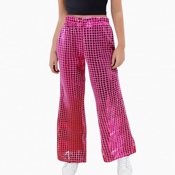 NAISIBABY Flare Pants for Girls, Stretchy Soft with Pockets High Waist Kids Casual Stage & Party Wear Dress-Up Pants Hot Pink Size 9