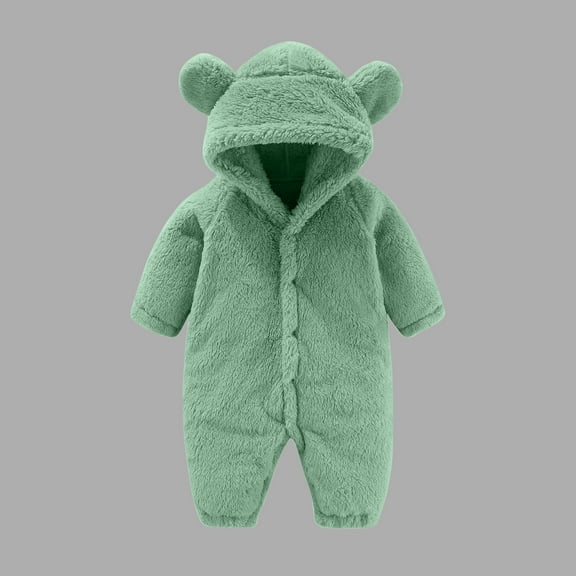 NAISIBABY Fleece Jumpsuit for Baby, Button-Up Winter Warm Super Soft Newborn One-Piece Romper Loungewear Green 9Months