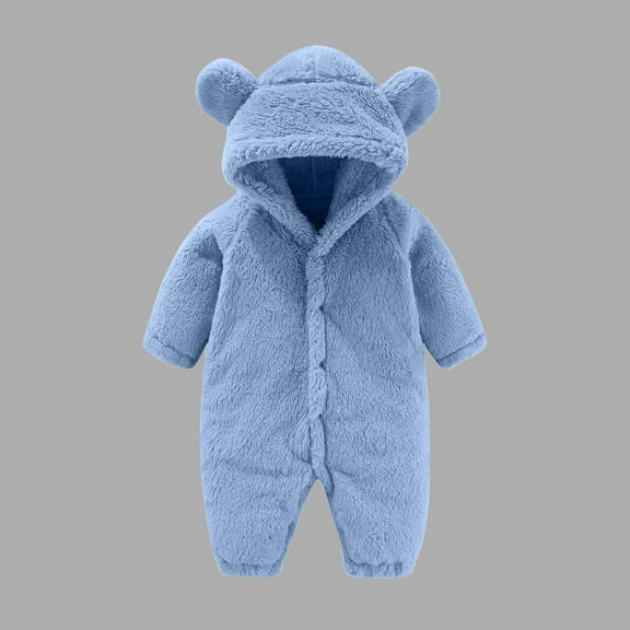 NAISIBABY Fleece Jumpsuit for Baby, Super Soft Winter Warm Button-Up Newborn One-Piece Romper Loungewear Blue 6Months