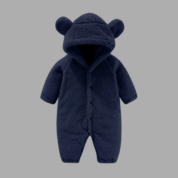 NAISIBABY Fleece Jumpsuit for Baby, Winter Warm Button-Up Super Soft Newborn One-Piece Romper Loungewear Navy 3Months