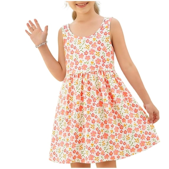 NAISIBABY Floral Dresses for Girls, Summer Cute Sleeveless Crewneck Kids Casual Sundress Pink Size 4