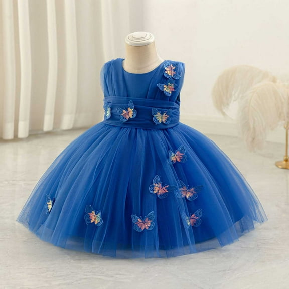 NAISIBABY Flower Girl Dresses 5T, Mesh Embroidered Back Zipper Sleeveless Tulle Gown Wedding Party Pageant Dress Blue