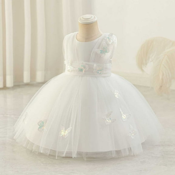 NAISIBABY Flower Girl Dresses, Mesh Embroidered Sleeveless Back Zipper Tulle Gown Wedding Party Pageant Dress White 3T