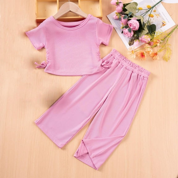 NAISIBABY Girl's Outfits 2-Piece, Short Sleeve Drawstring Waist Tees and Pants Summer Fashion Sets Pink 2-3T