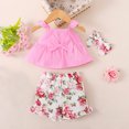 thumbnail image 1 of NAISIBABY Girls 2-Piece Outfits, Cute Sleeveless Ruffled Bow Tops Floral Shorts Trendy Sets with Headband Pink 9-12Months, 1 of 6