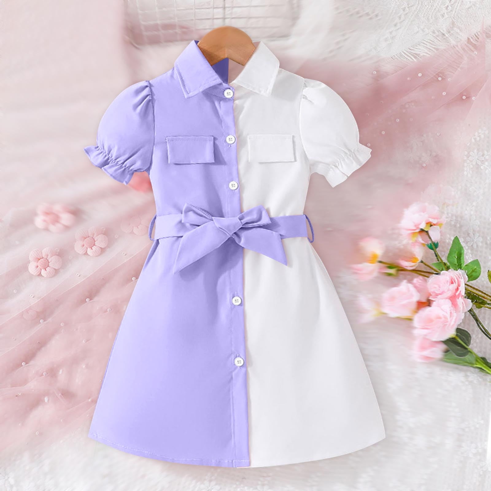 Girls Purple Stripes Cotton Dress