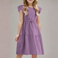 thumbnail image 1 of NAISIBABY Girls A-Line Dress, Ruffle Sleeve Drawstring Waist Solid Color Casual Flare Dress Purple 4-5T, 1 of 9
