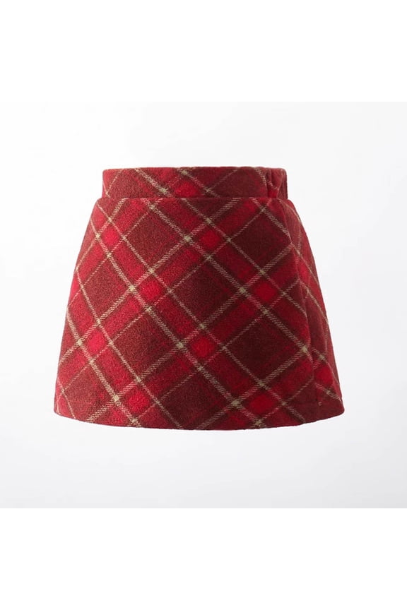 Girls A-line Skirt, High Waist Checked Prints Fleece Fall Winter School Uniform Skirt Red 3T