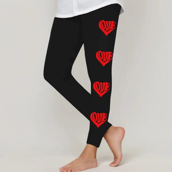 NAISIBABY Girls Active Leggings, Elastic Waist Heart Prints Strech Kids Yoga Running Tight Pants Black 3-4T