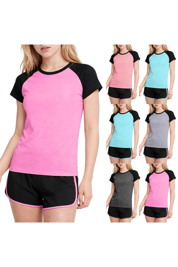 Girls Active Set 2-Piece (3-15T), Quick-Dry Performance T-Shirt & Dolphin Shorts Casual School Athletic Outfit Size 12