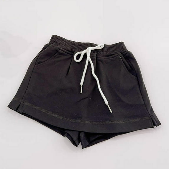 NAISIBABY Girls Active Shorts, Drawstring Cotton Pockets Casual Culotte Shorts Black 10-11T