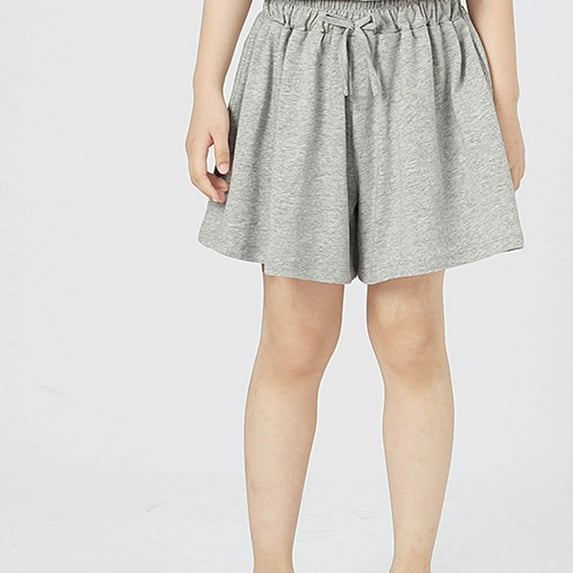 NAISIBABY Girls Active Shorts, Elastic Waist Drawstring Solid Color Kids Casual Outerwear Shorts Gray 11-12T