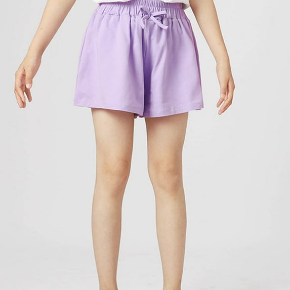 NAISIBABY Girls Active Shorts, Elastic Waist Solid Color Drawstring Kids Casual Outerwear Shorts Purple 11-12T