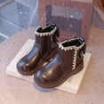 thumbnail image 1 of NAISIBABY Girls Ankle Boots, Waterproof Non-Slip Low Heels Side Zipper Winter Faux Leather Mid Calf Shoes Brown 13.5(Little Kids), 1 of 9