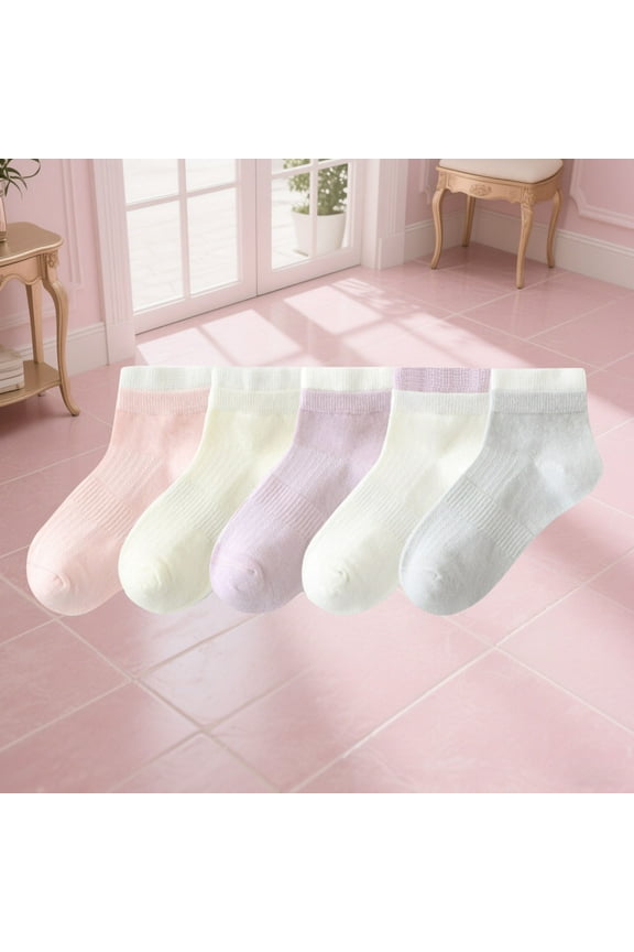 Girls Ankle Socks 5-Pack, Non Slip Crew Breathable Cotton Stretch Soft Comfy Athletic Socks Pink 9T