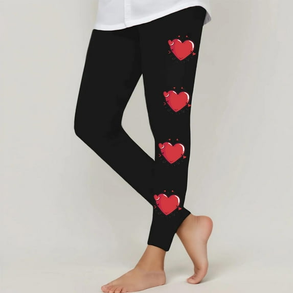 NAISIBABY Girls Athletic Leggings, Elastic Waist Strech Heart Prints Yoga Running Workout Tight Pants Black 5-6T