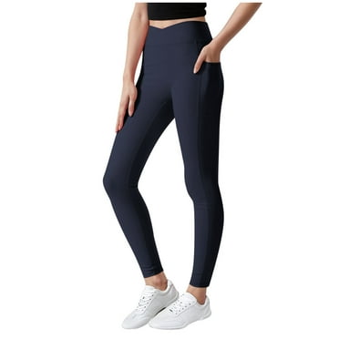 NAISIBABY Girls Athletic Leggings, with Pockets Strech High Waist Yoga Running Workout Tight Pants Navy 7-8T