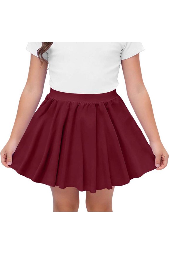 Girls Athletic Skirt, A-Line Mesh Tiered High Rise Kids Dance Pleatd Mini Skirt Wine Size 8