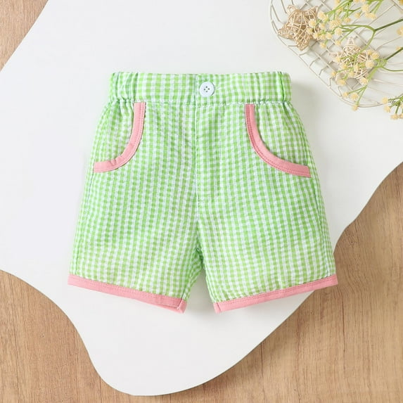 NAISIBABY Girls Bermuda Shorts, Elastic Waist Plaid Fashion Cute Summer Casual Pull-On Shorts Green 2-3T