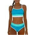 thumbnail image 1 of NAISIBABY Girls Bikinis Bathing Suits, Trendy Color Block High Waist Swimsuit Summer Beach Swimwear 2-Piece Sky Blue 9T, 1 of 9