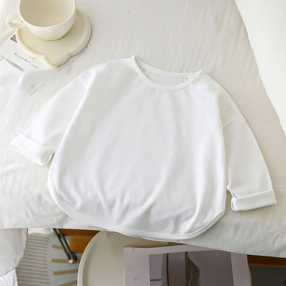 NAISIBABY Girls Boys Long Sleeve Shirts, Crewneck Thin Breathable Solid Color Casual Cotton Pullover Shirts White 6-12Months