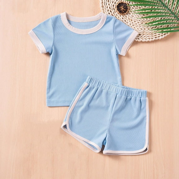 NAISIBABY Girls Boys Sets, Short Sleeve Tees and Dolphin Shorts Summer Casual Cotton Outfits 2-Piece Light Blue 5T