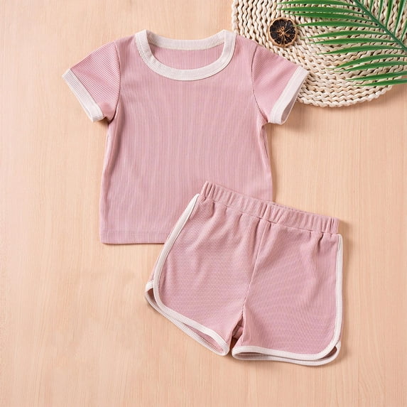 NAISIBABY Girls Boys Sets, Short Sleeve Tees and Dolphin Shorts Summer Casual Cotton Outfits 2-Piece Pink 3T