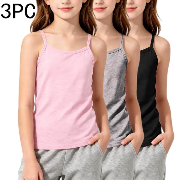 NAISIBABY Girls Cami Tank Tops 2-Pack, Ultra-Soft Sleeveless Spaghetti Strap Dance Summer Casual Undershirts Pink Size 10