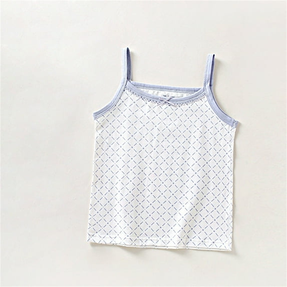 NAISIBABY Girls Camisoles, Checked Prints Spaghetti Strap Ultra-Soft Cotton Tank Tops Light Blue 7-8T