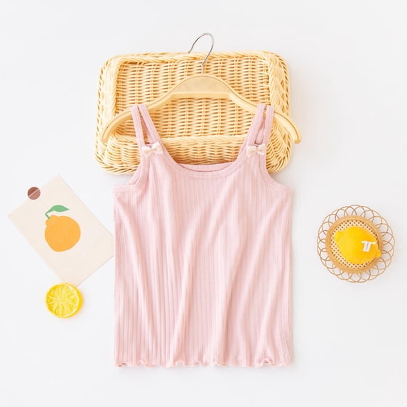 NAISIBABY Girls Camisoles, Cute Bow Spaghetti Strap Ruffled Hem Ultra-Soft Tank Tops Pink 6-7T
